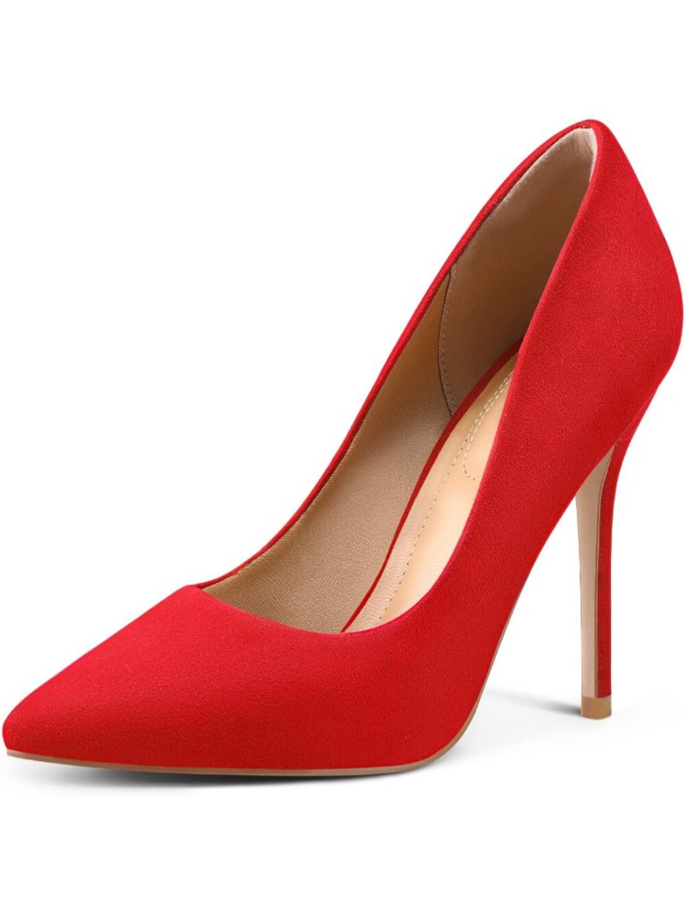 Women's Red Suede Pull On Pumps Closed Pointed Toe Stiletto High 4IN Heels Shoes